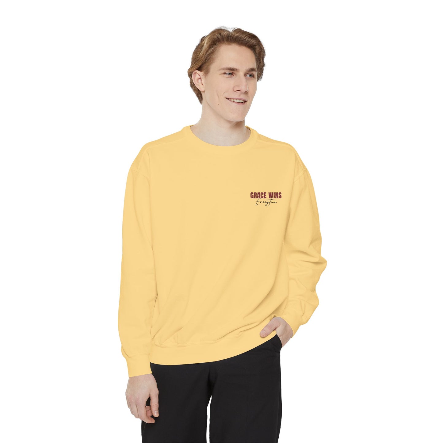 Grace Wins Unisex Garment-Dyed Sweatshirt - Cozy and Inspirational Apparel